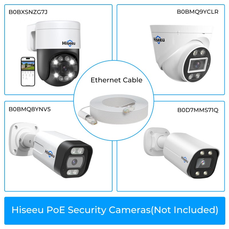 Hiseeu 160Ft Cat5e PoE Ethernet Cable,Network Cable with RJ45 Waterproof Connector,Different Network Cable Joints on Both Sides,1Gigabit/Sec,Compatible PoE Cameras and NVR System,RJ45-B-50 - Image 2